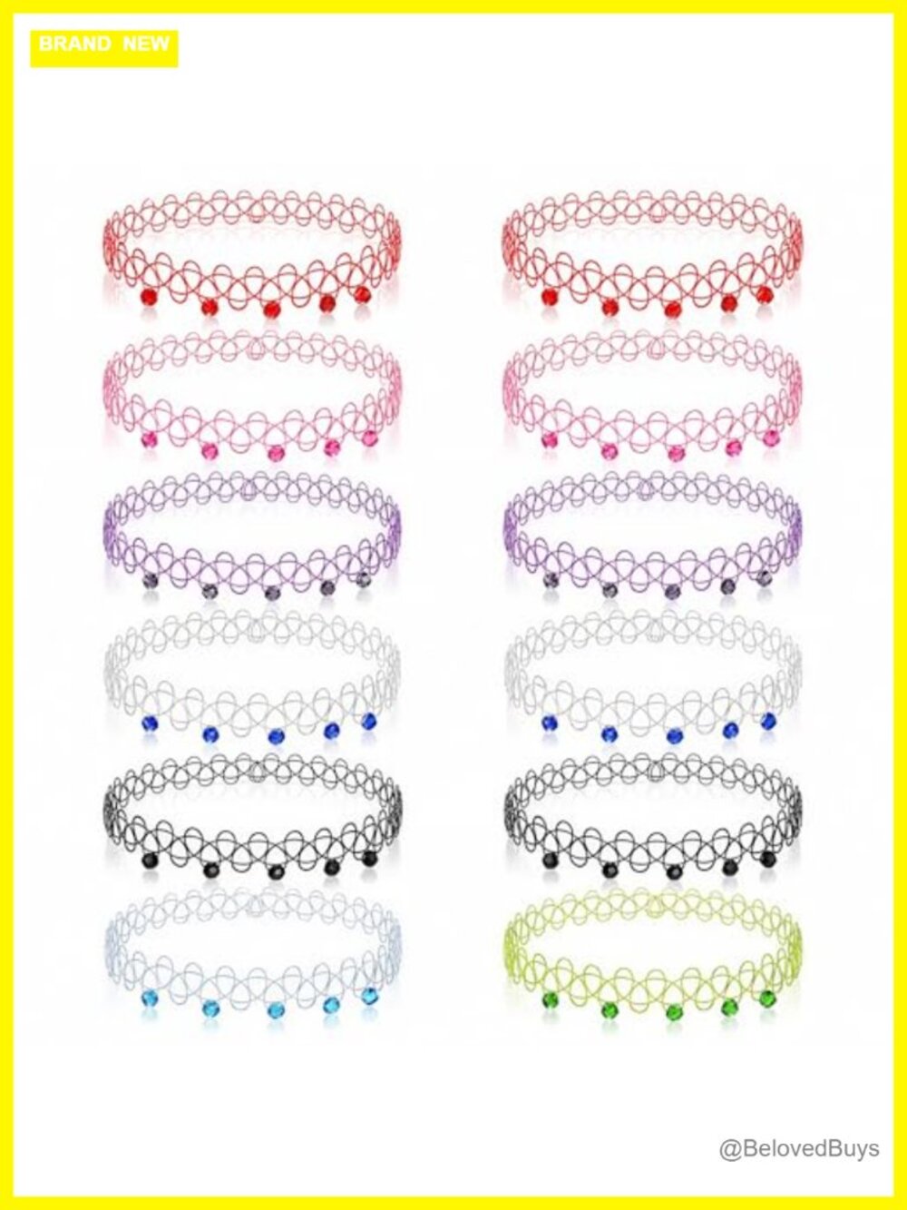 12pc Stretchy Plastic Tattoo Bracelet Set Gemstone Beads Y2K Retro Layering
